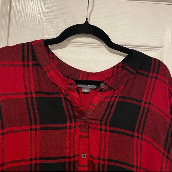 NWT Eddie Bauer Size L Red Black Soft Plaid Flannel Button Collarless Tunic Top - Picture 4 of 15
